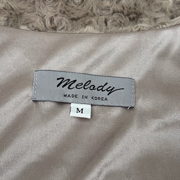 Faux Fur Bolero Cropped Vest Size M Taupe Mocha Rosette Open Front Boho NWT - Picture 5 of 8